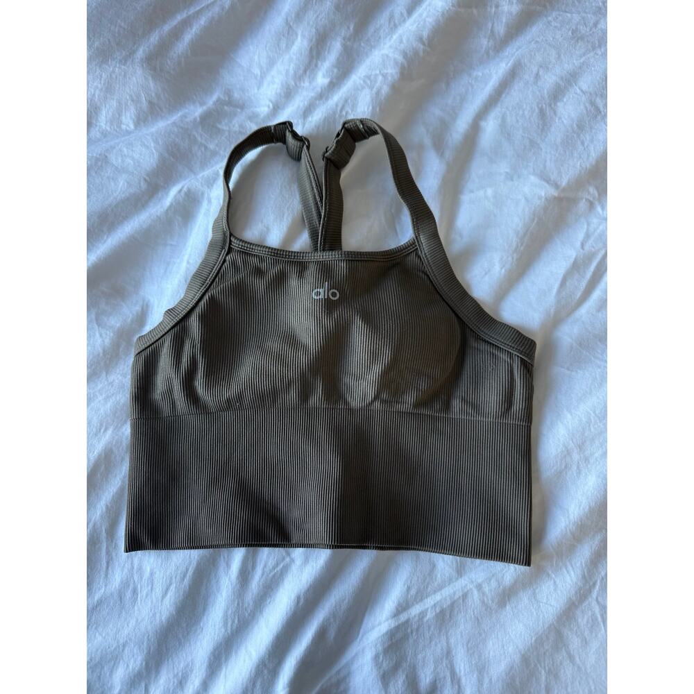 ALO Yoga Ribbed Olive Green Sports Bra